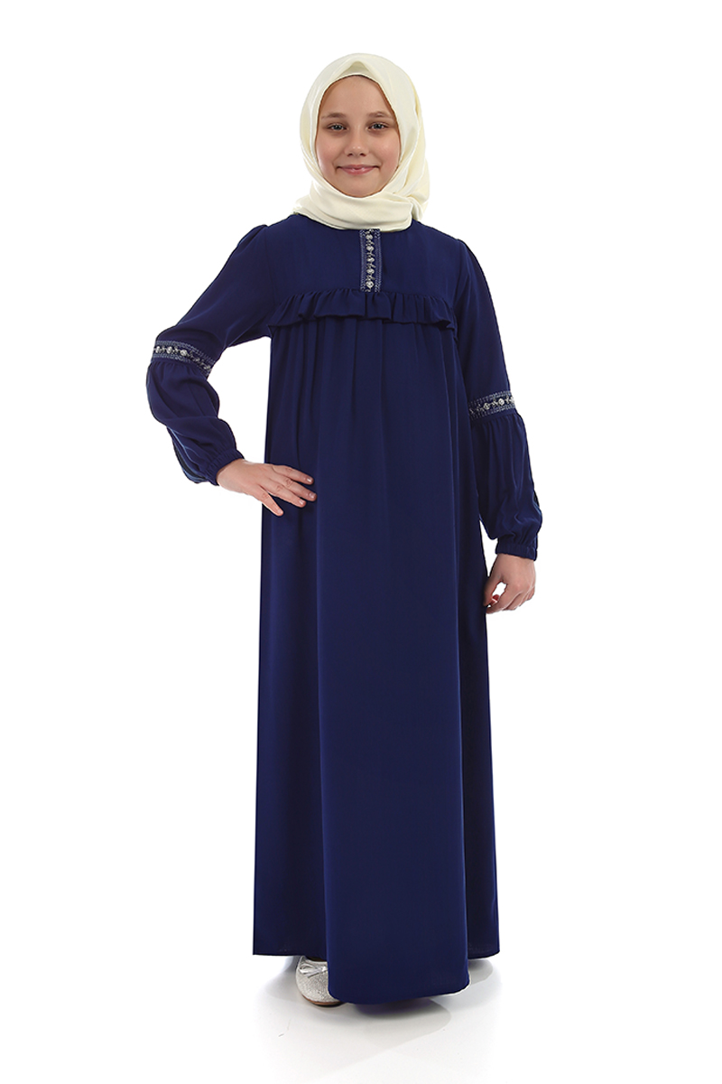 Çocuk Tesettür Elbise Havvanur Model Lacivert - 1