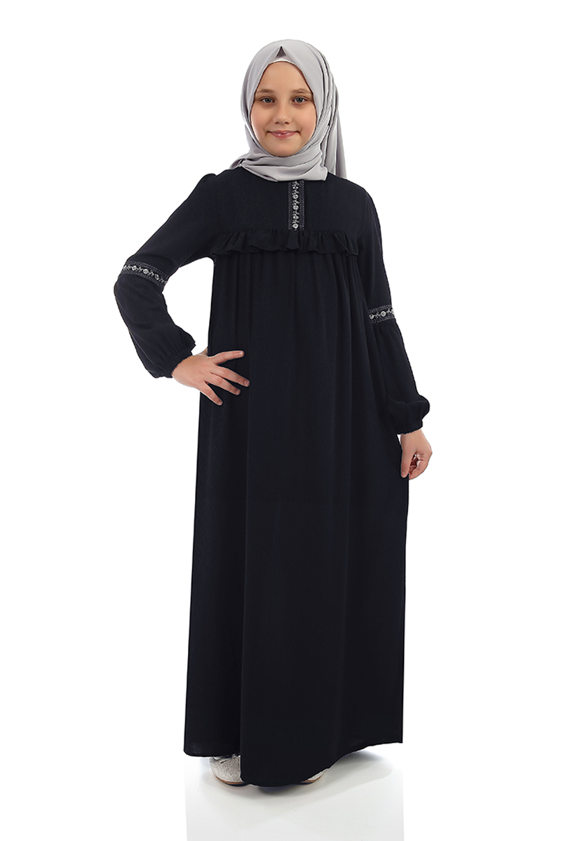 Çocuk Tesettür Elbise Havvanur Model Siyah - 1