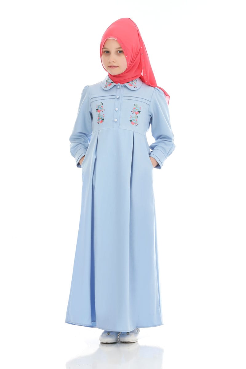 Çocuk Tesettür Elbise Hira Model Buz Mavisi - 1