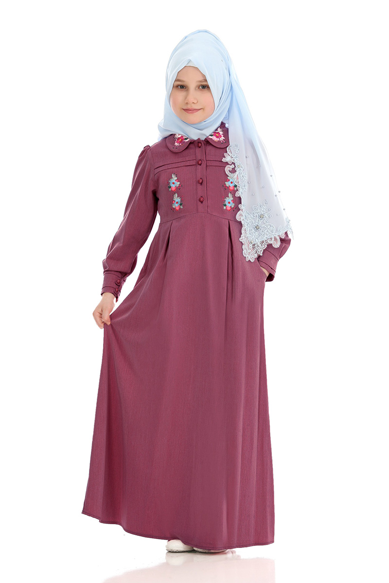 Çocuk Tesettür Elbise Hira Model Mürdüm - 1