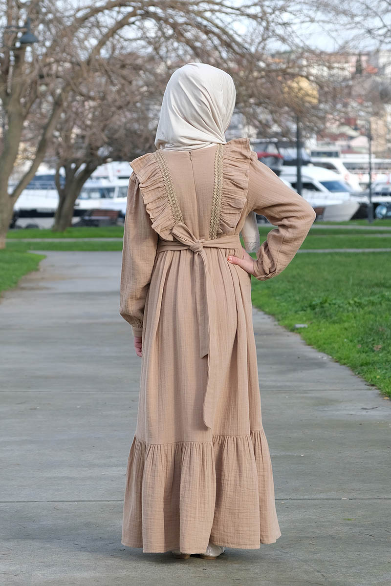 Çocuk Tesettür Elbise Hüda Model Bej - 2