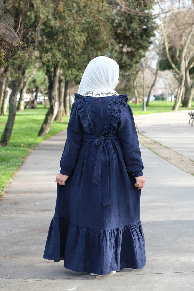 Çocuk Tesettür Elbise Hüda Model Lacivert - 2