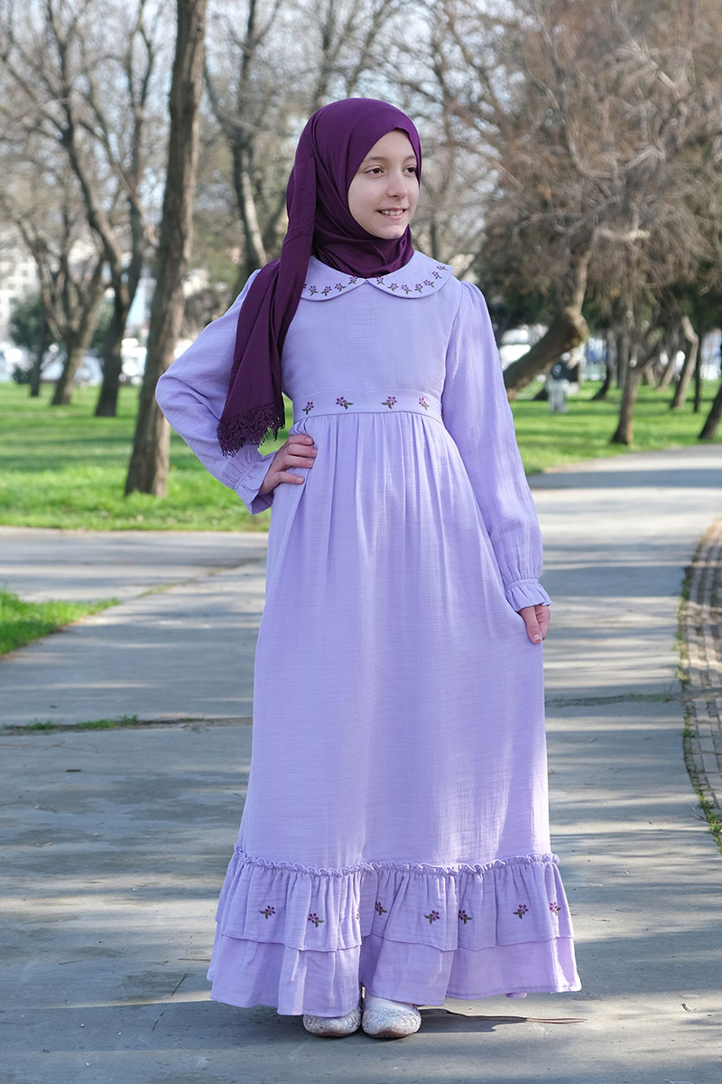 Çocuk Tesettür Elbise Hümeyra Model Lila - 1