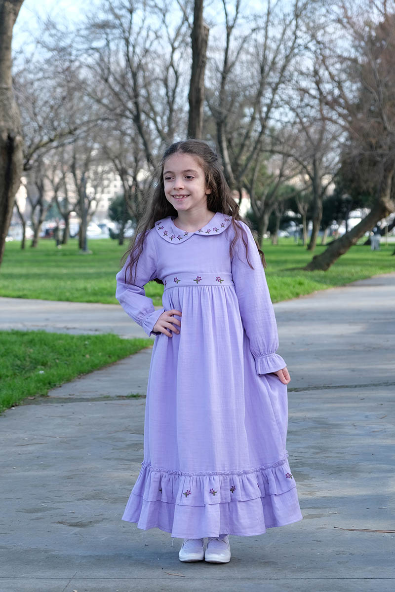 Çocuk Tesettür Elbise Hümeyra Model Lila - 2