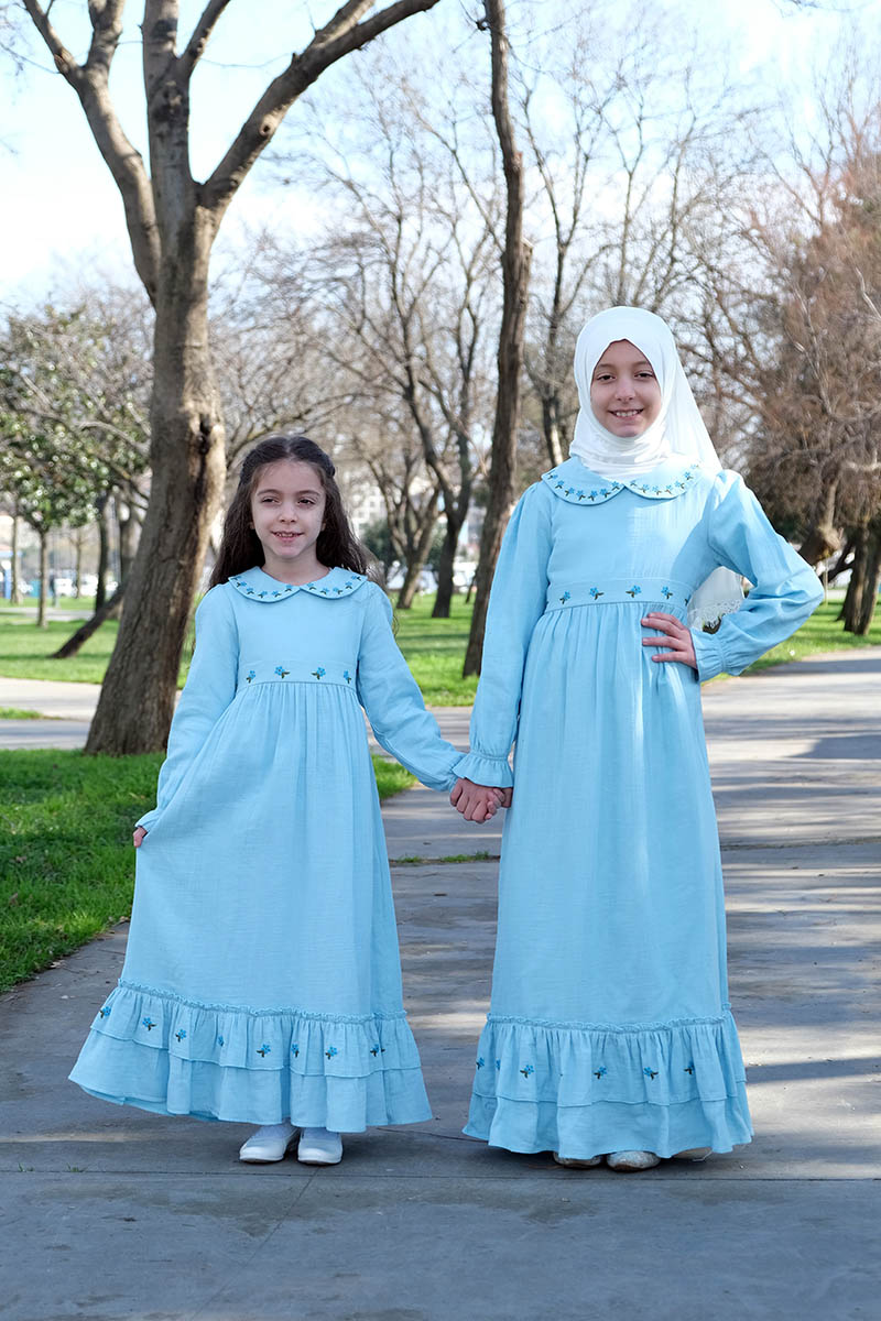 Çocuk Tesettür Elbise Hümeyra Model Mavi - 2