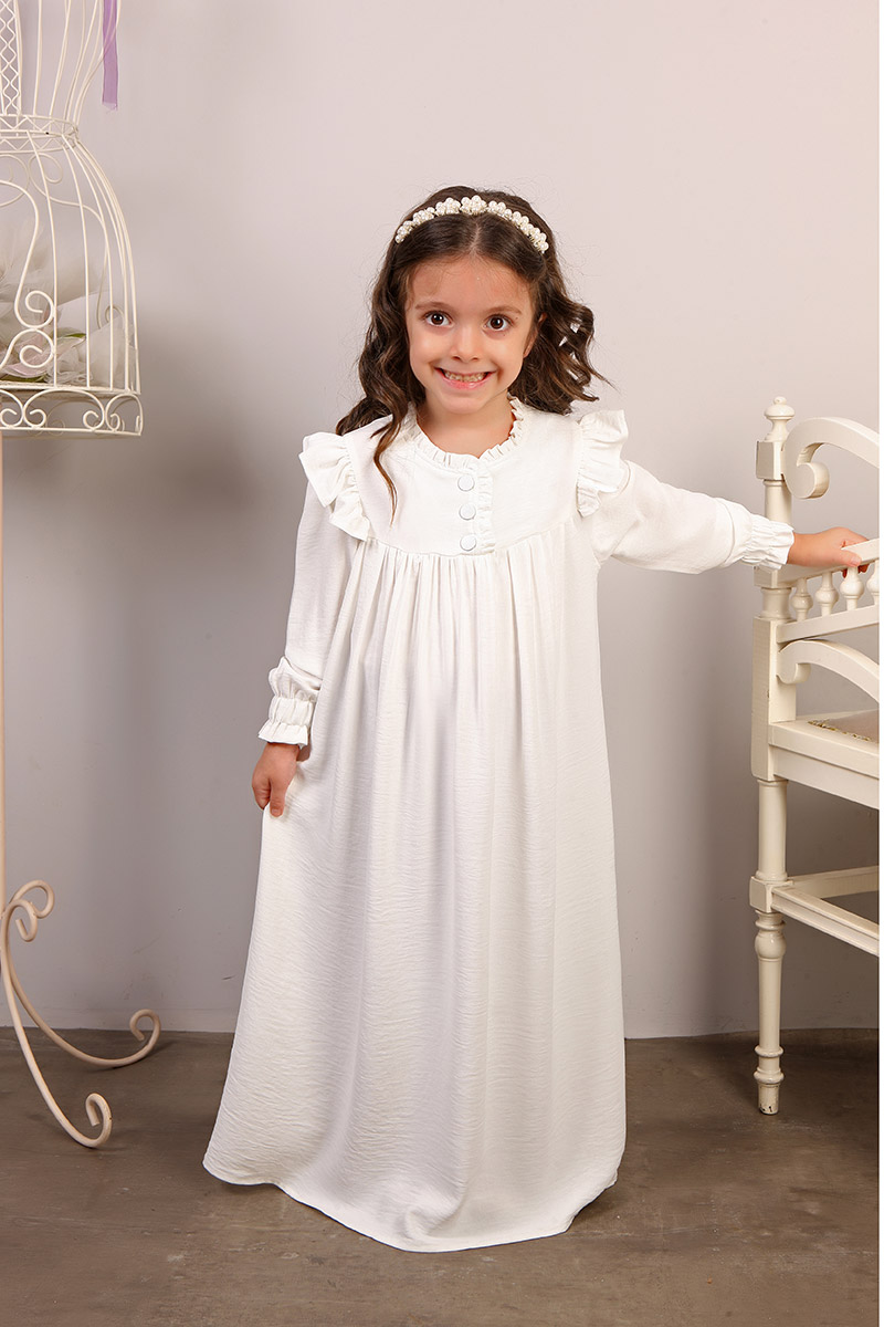 Çocuk Tesettür Elbise Hürrem Model Beyaz