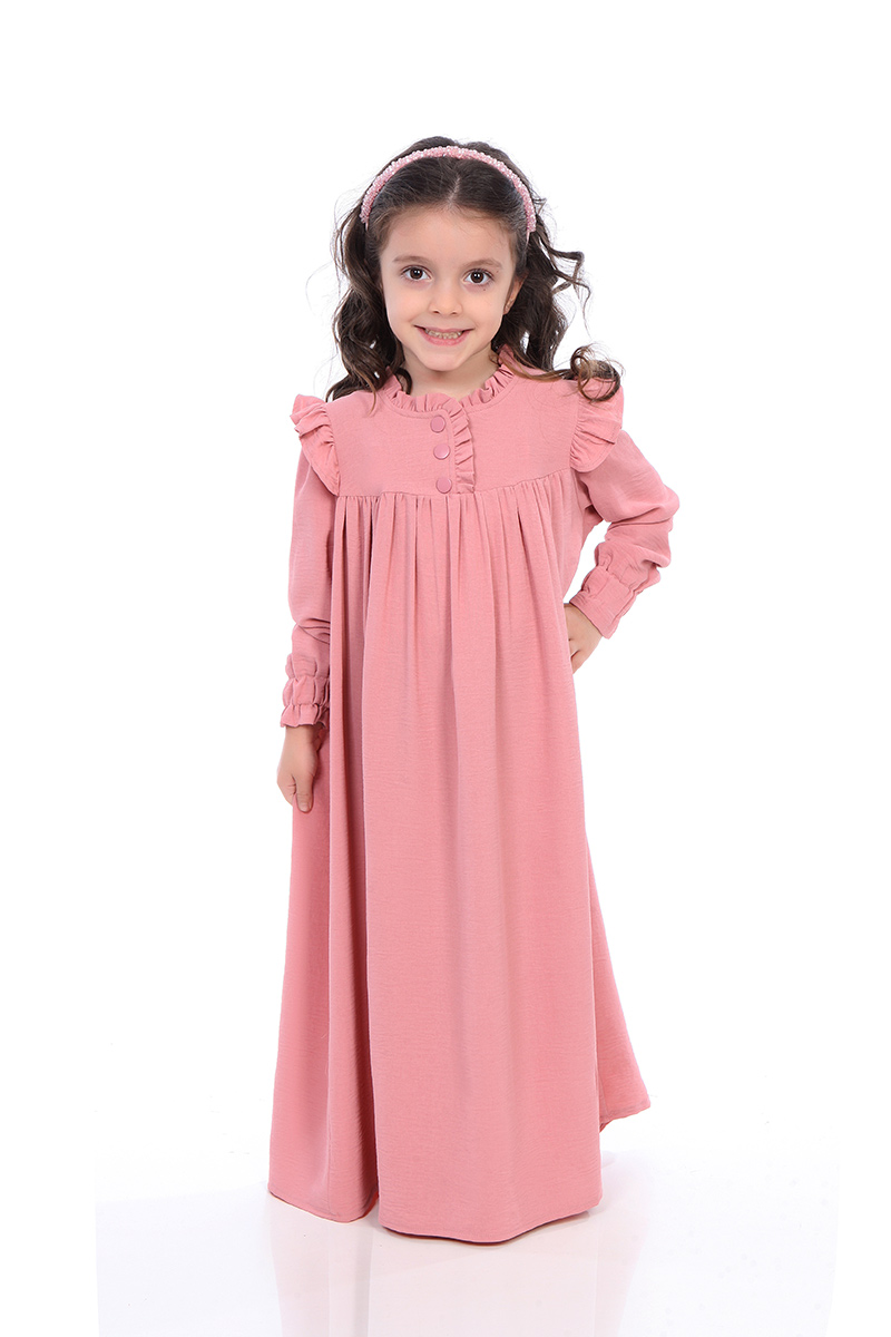 Çocuk Tesettür Elbise Hürrem Model Pudra - 2