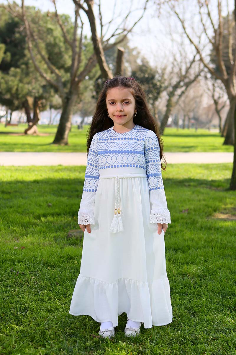 Çocuk Tesettür Elbise İklima Model Lacivert 3 
