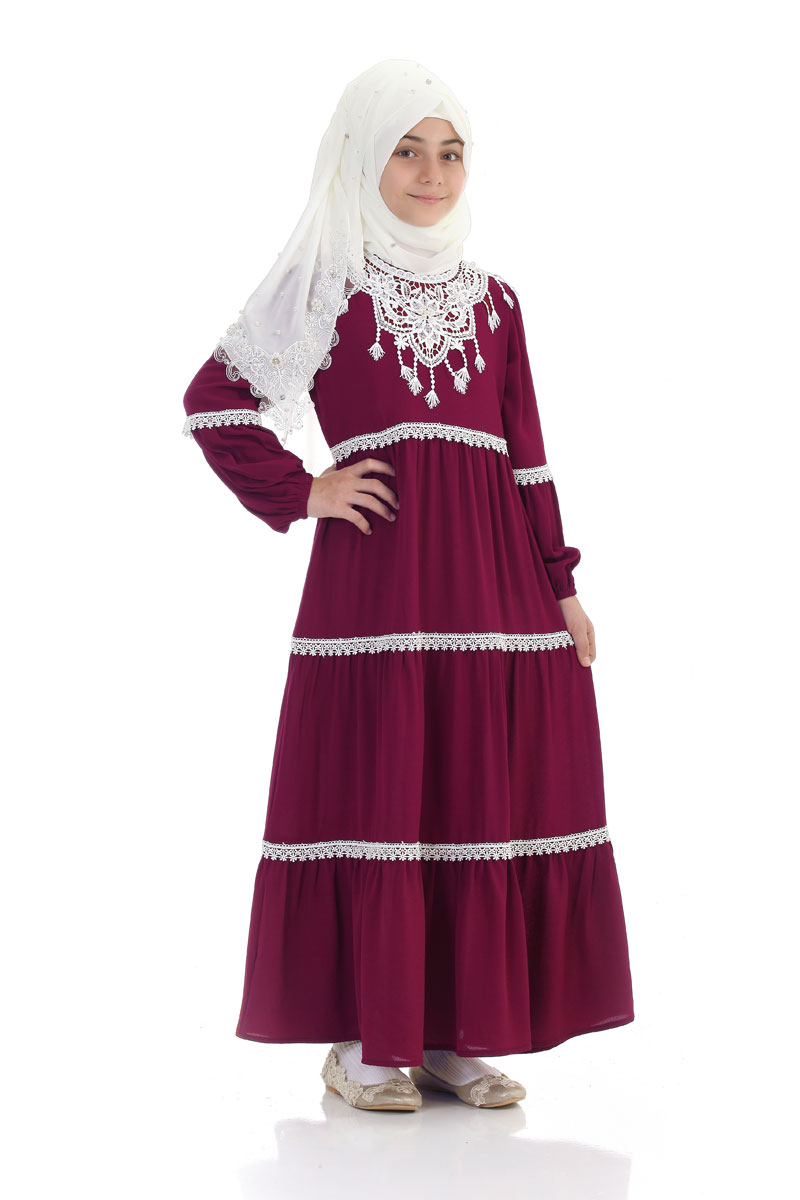 Çocuk Tesettür Elbise İnci Model Fuşya 