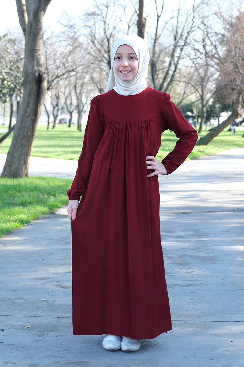 Çocuk Tesettür Elbise Maide Model Bordo 
