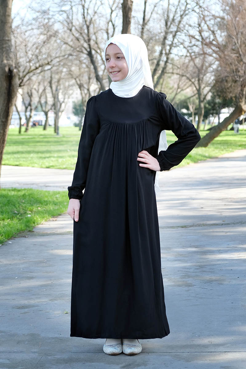 Çocuk Tesettür Elbise Maide Model Siyah - 1