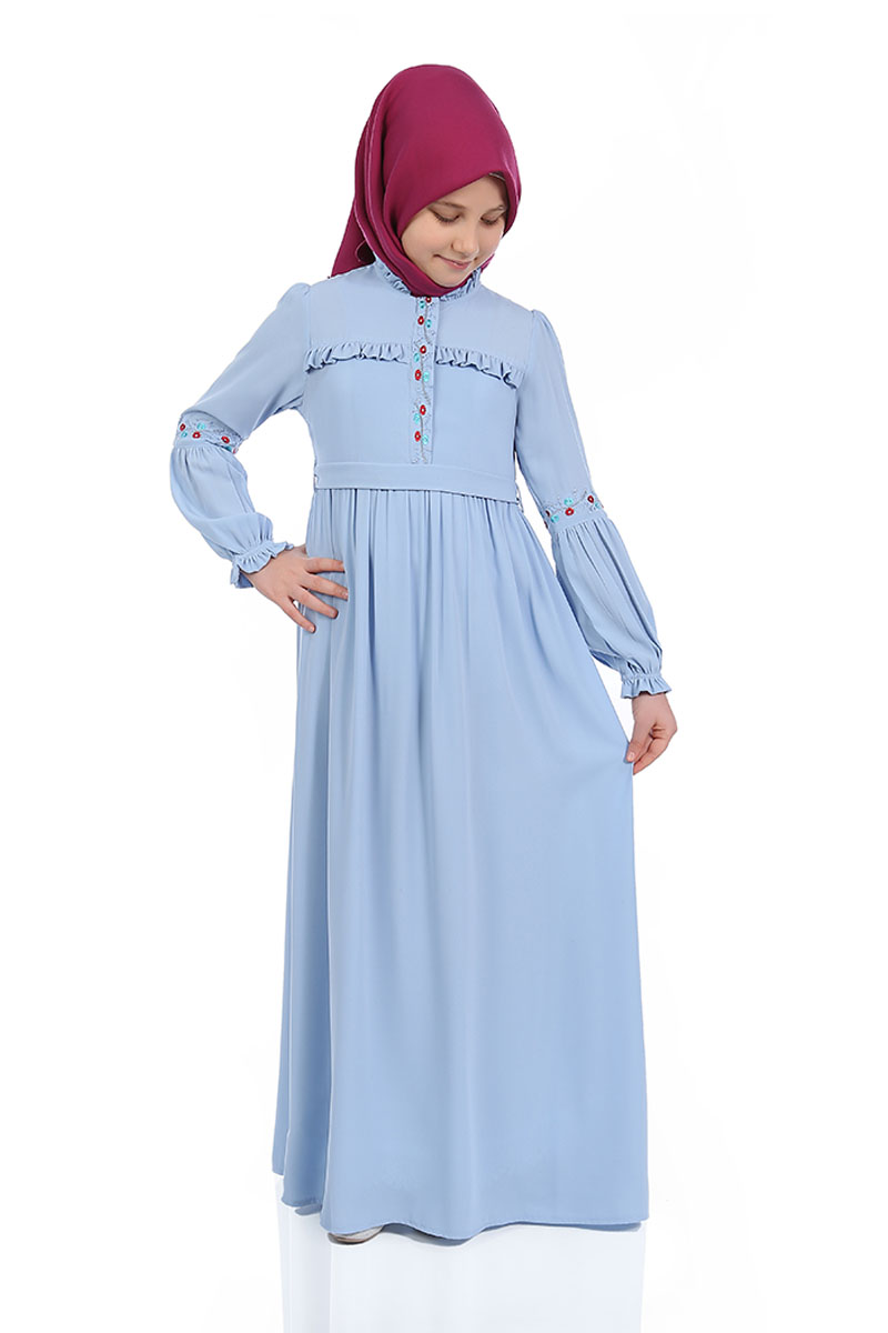 Çocuk Tesettür Elbise Melisa Model Mavi - 1
