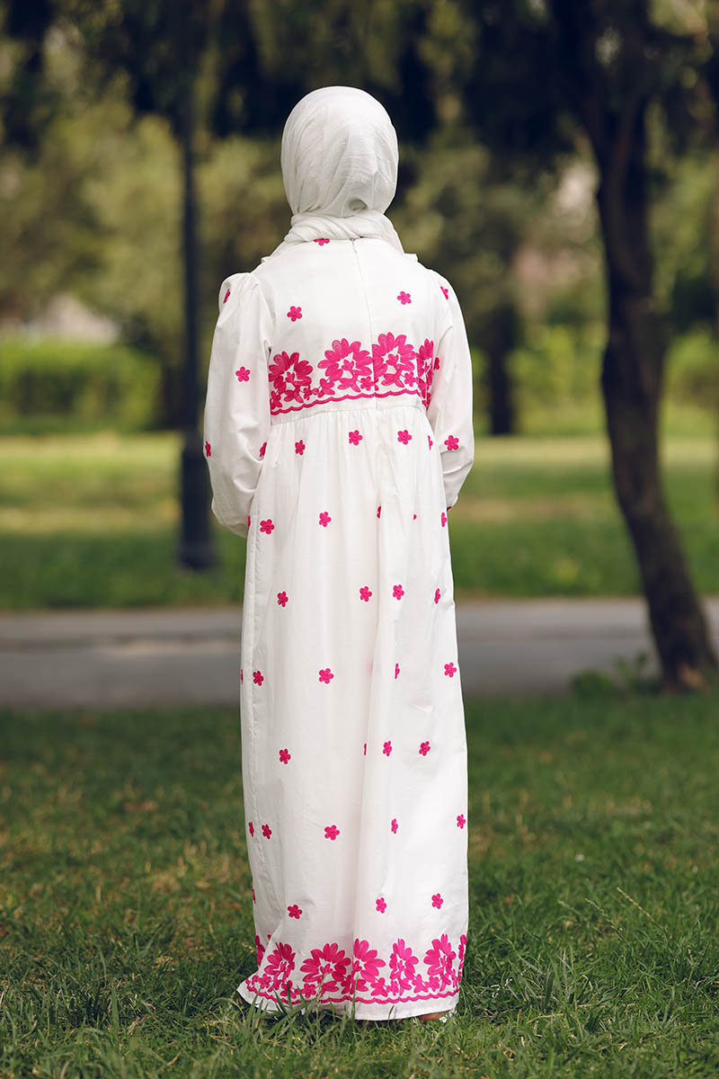 Çocuk Tesettür Elbise Menekşe Fistolu Model Pembe - 2