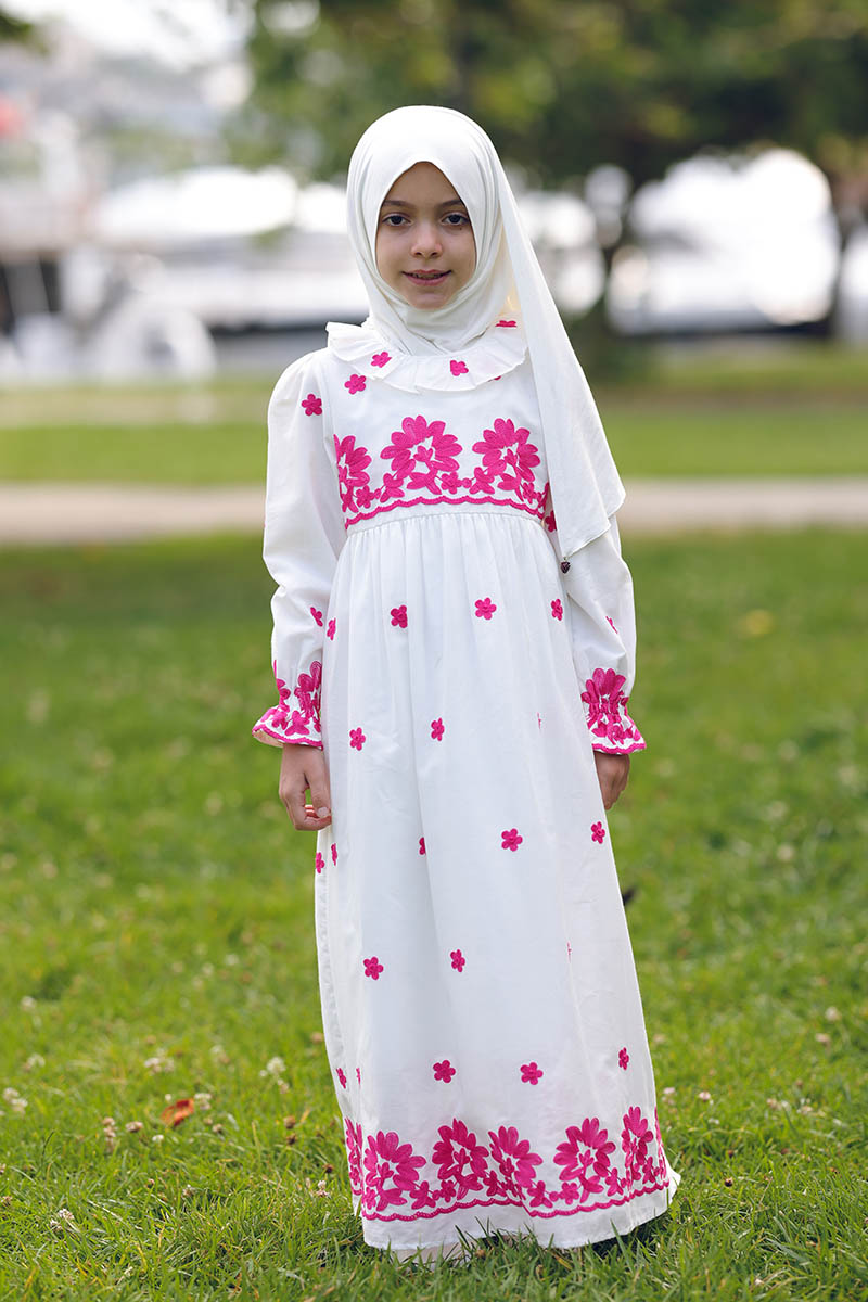 Çocuk Tesettür Elbise Menekşe Fistolu Model Pembe - 3