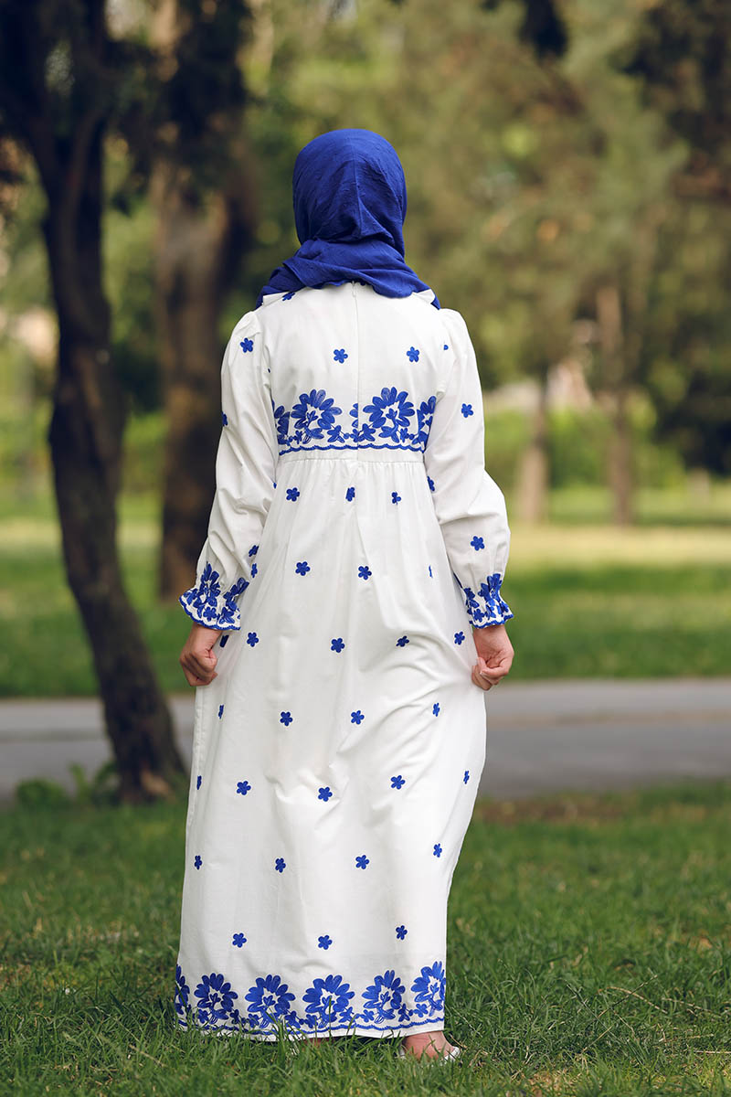 Çocuk Tesettür Elbise Menekşe Fistolu Model Saks Mavi - 2
