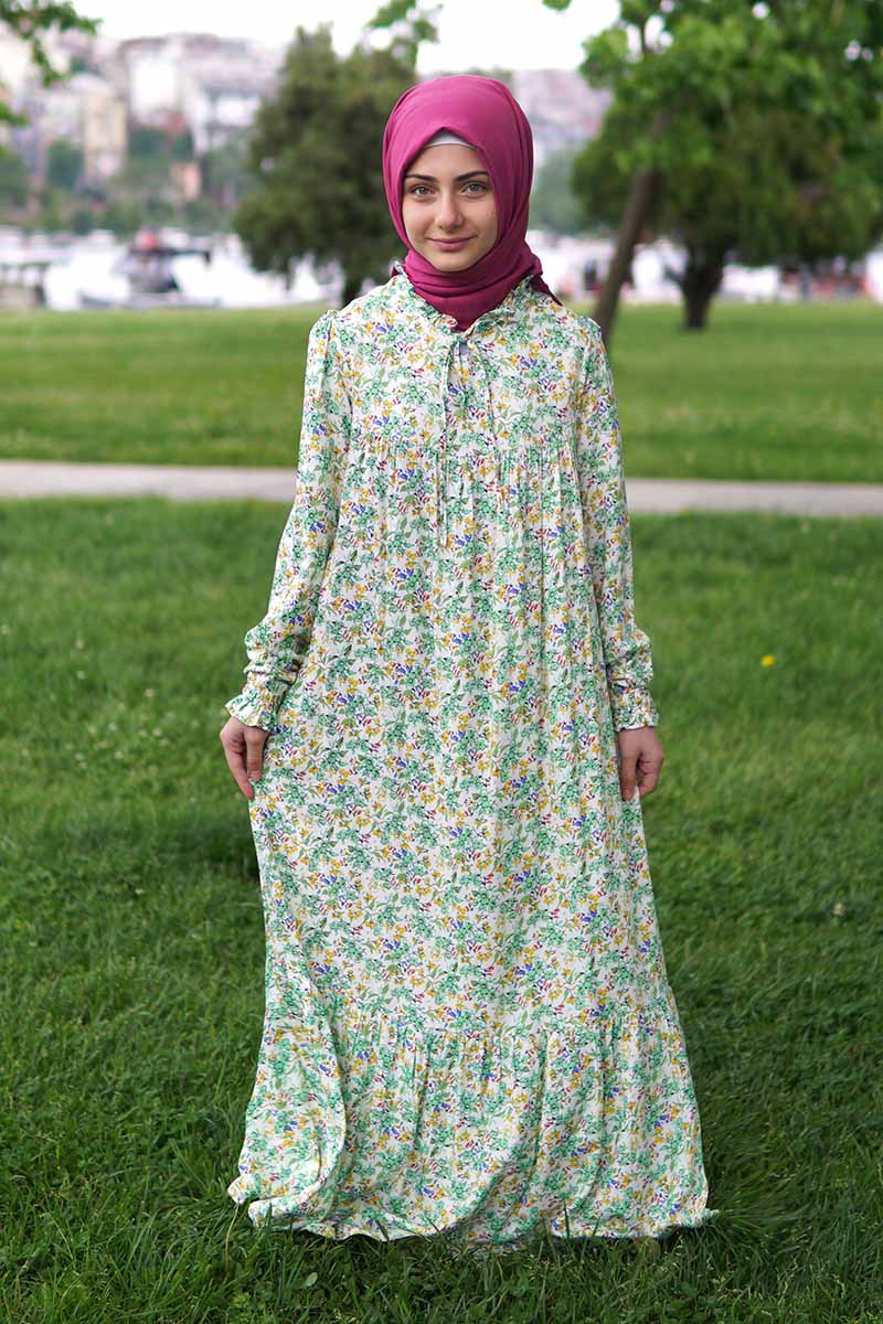 Çocuk Tesettür Elbise Meryem Model Yeşil 