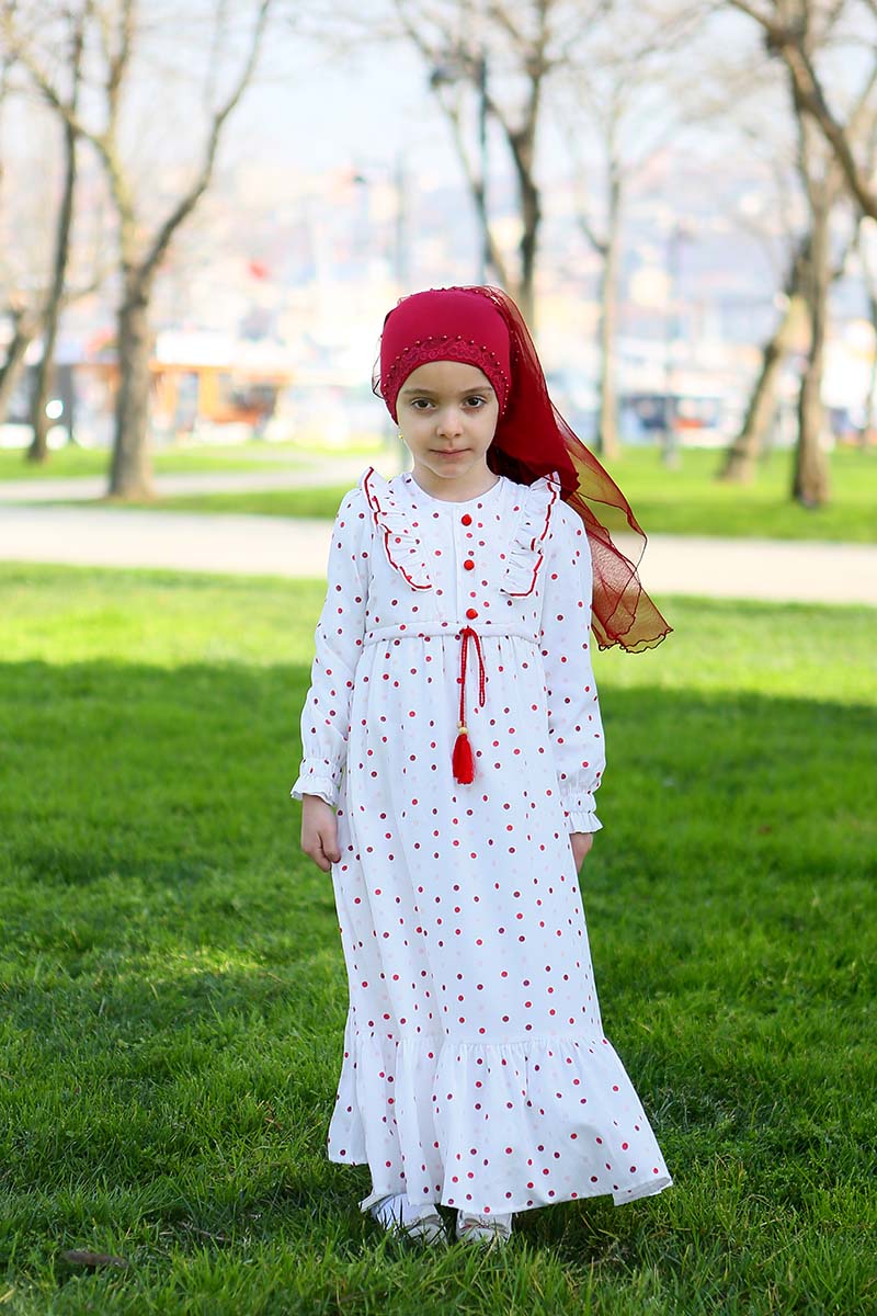 Çocuk Tesettür Elbise Mina Model Kırmızı - 2