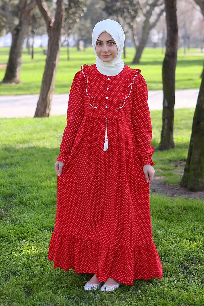Çocuk Tesettür Elbise Mina Model Komple Kırmızı 