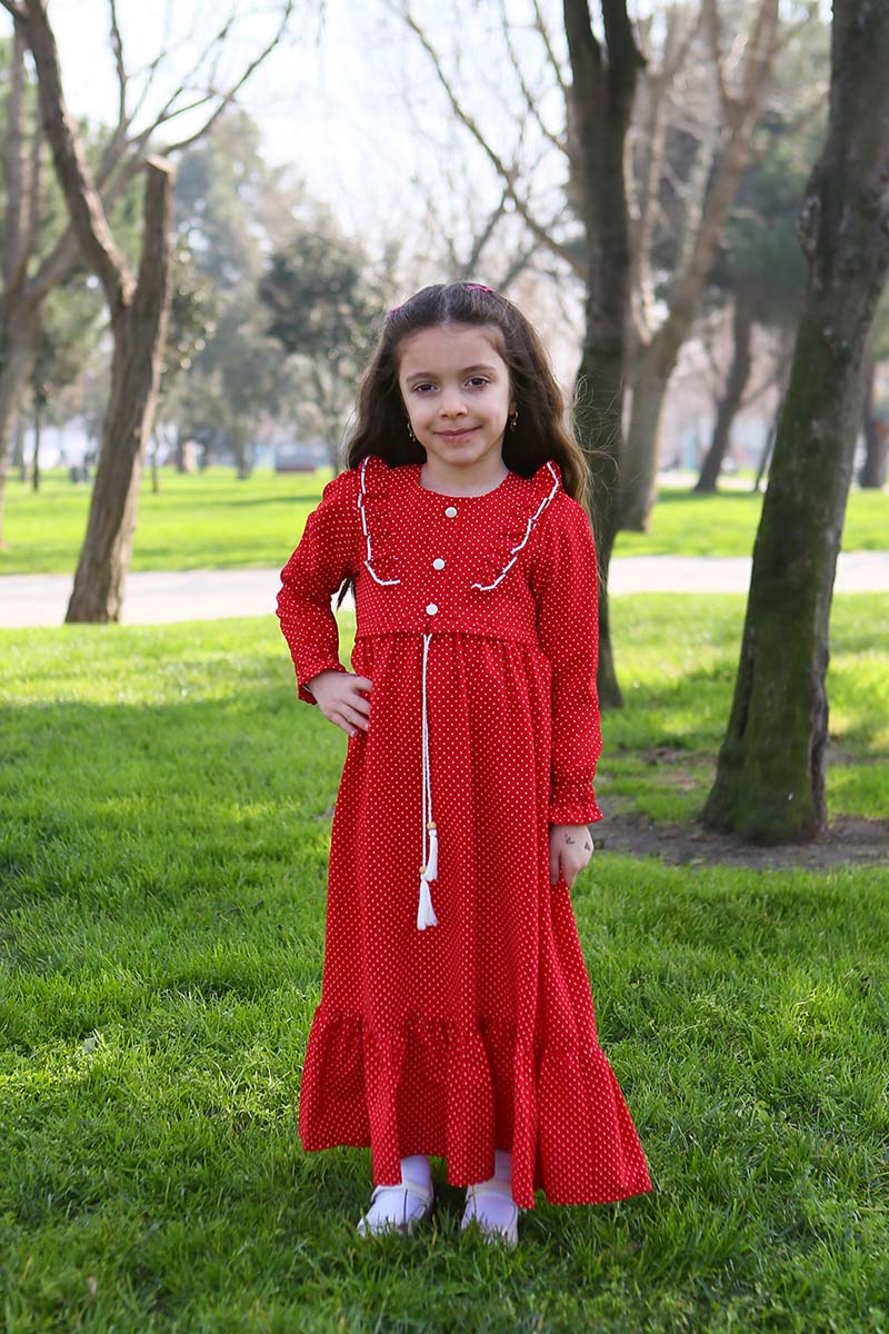 Çocuk Tesettür Elbise Mina Model Komple Kırmızı - 2