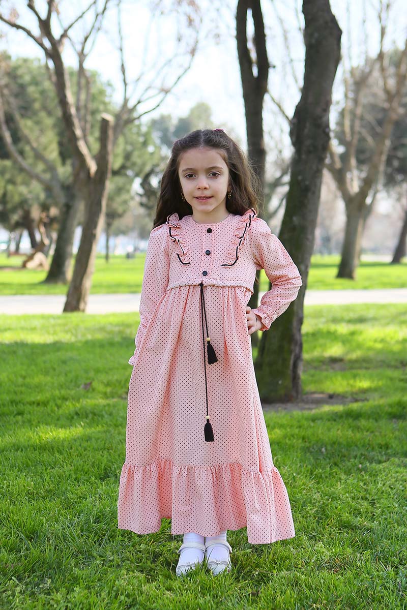 Çocuk Tesettür Elbise Mina Model Pudra 