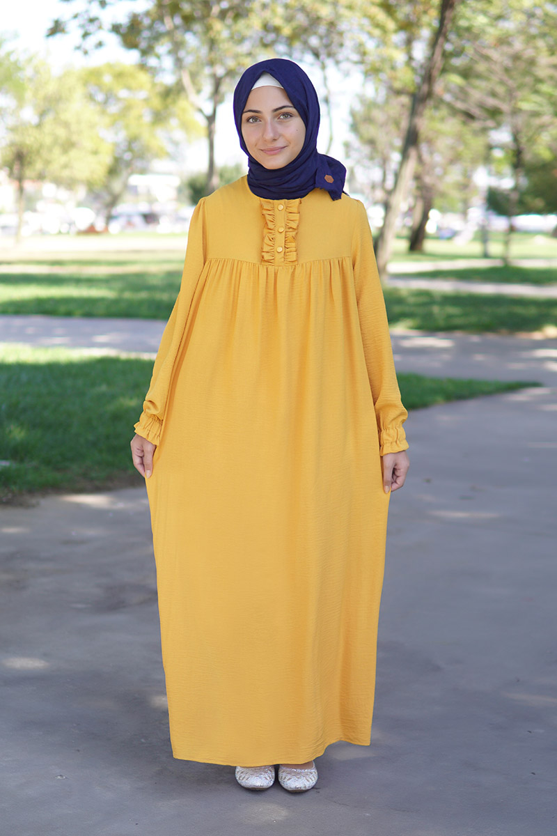 Çocuk Tesettür Elbise Mira Model Sarı - 1