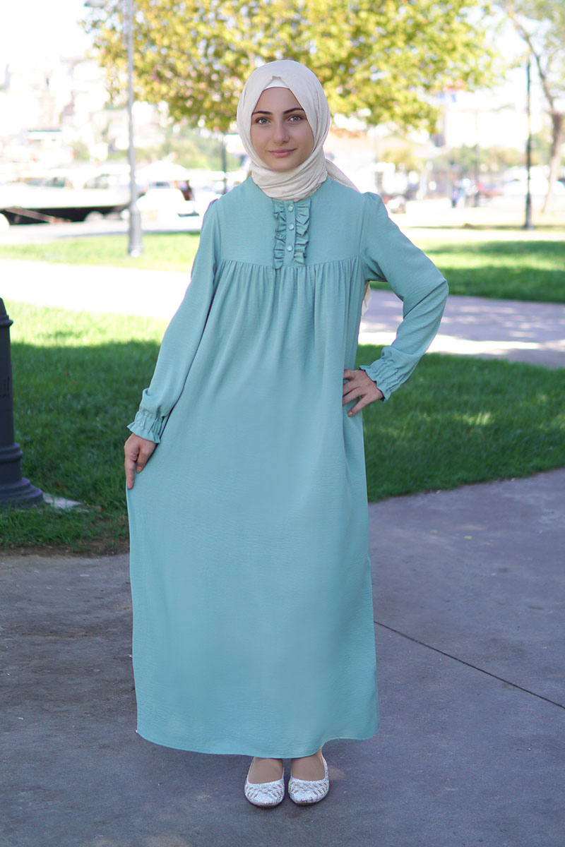 Çocuk Tesettür Elbise Mira Model Su Yeşil - 1