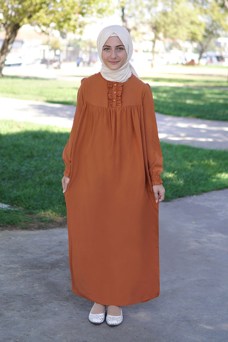 Çocuk Tesettür Elbise Mira Model Turuncu 