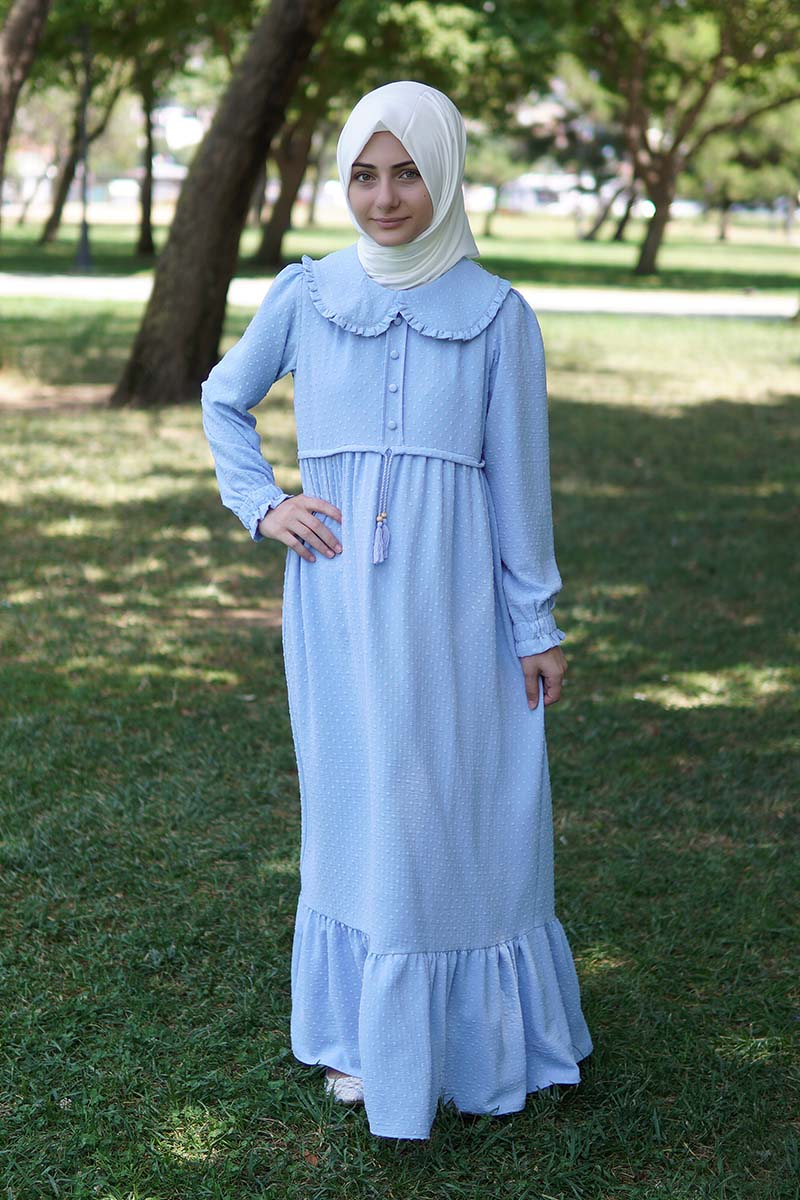 Çocuk Tesettür Elbise Nadide Model Mavi 