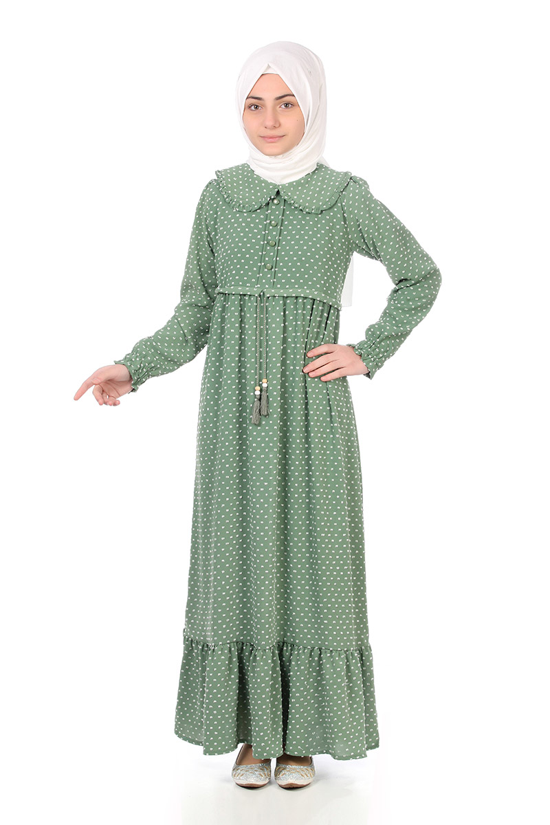 Çocuk Tesettür Elbise Nadide Model Yeşil - 1