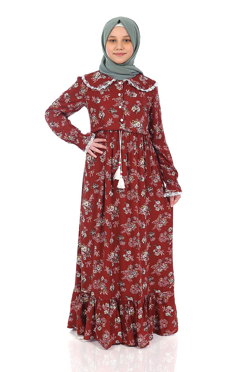 Çocuk Tesettür Elbise Rana Model Kiremit 