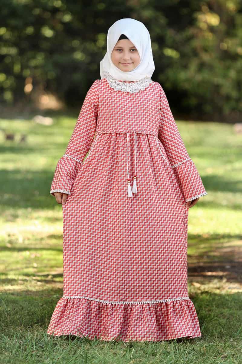 Çocuk Tesettür Elbise Kışlık Ravza Model Narçiçeği 