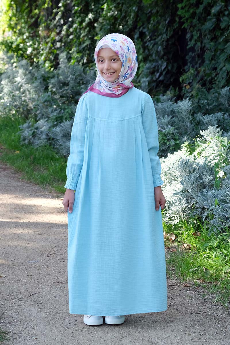 Çocuk Tesettür Elbise Robalı Model Mavi - 1