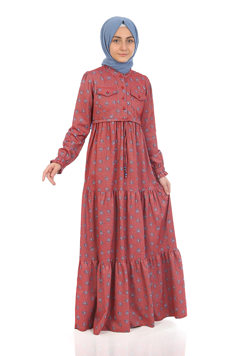 Çocuk Tesettür Elbise Rümeysa Model Çiçekli Narçiçek - 1
