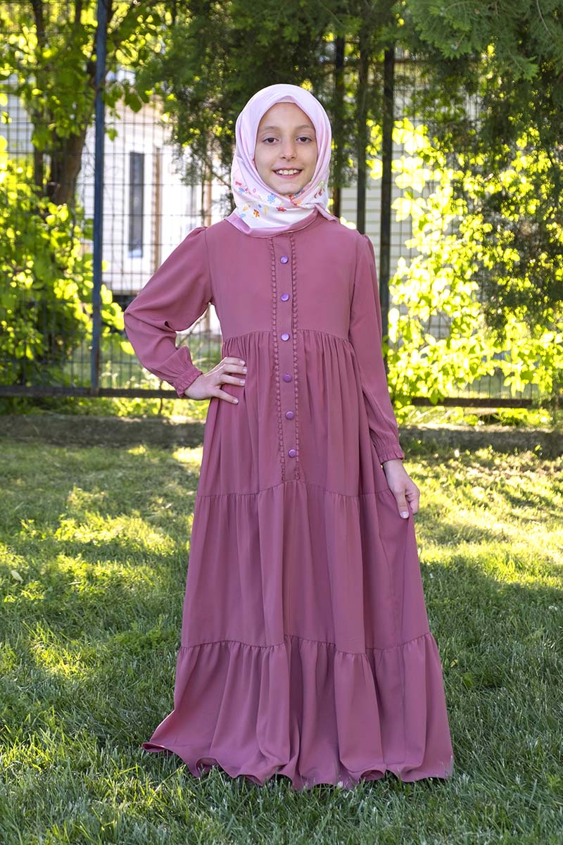 Çocuk Tesettür Elbise Sahra Model Gülkurusu - 1