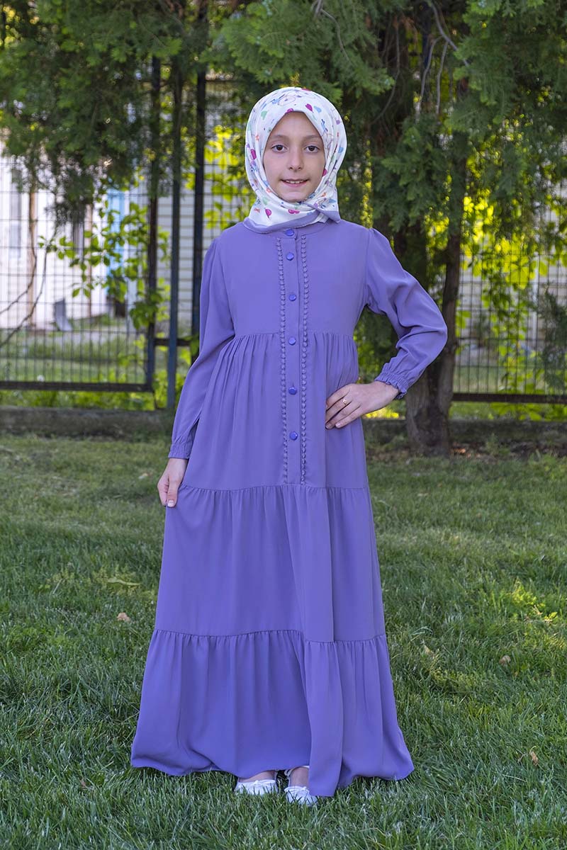 Çocuk Tesettür Elbise Sahra Model Koyu Lila 