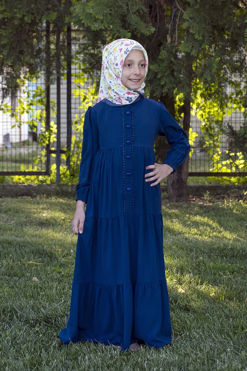 Çocuk Tesettür Elbise Sahra Model Lacivert - 1