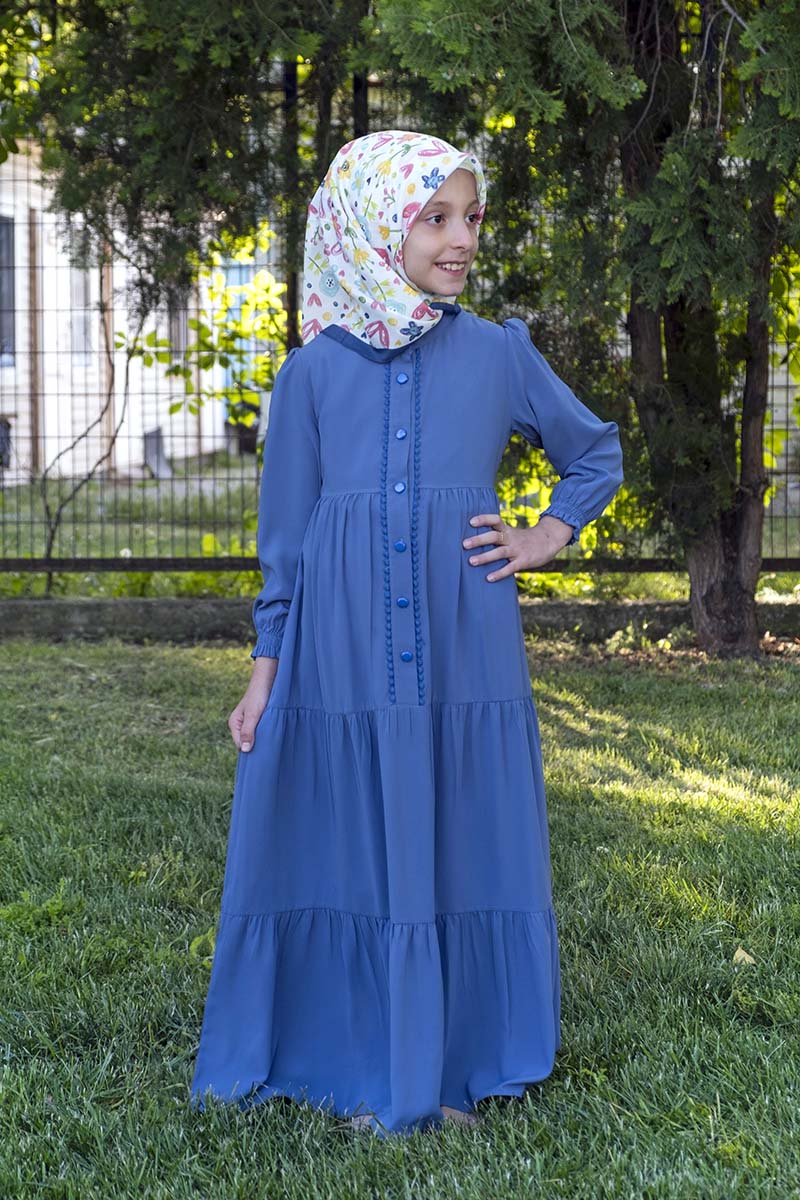 Çocuk Tesettür Elbise Sahra Model Mavi 