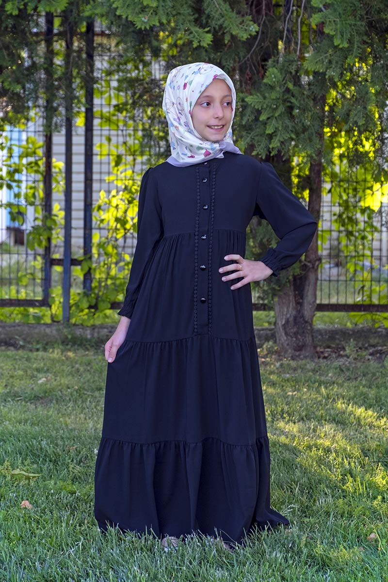 Çocuk Tesettür Elbise Sahra Model Siyah 