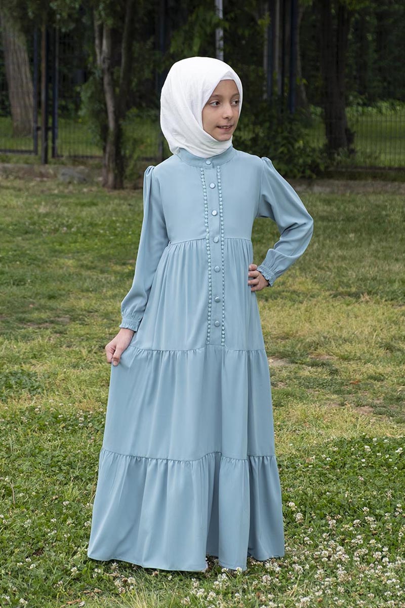 Çocuk Tesettür Elbise Sahra Model Su Yeşil - 1