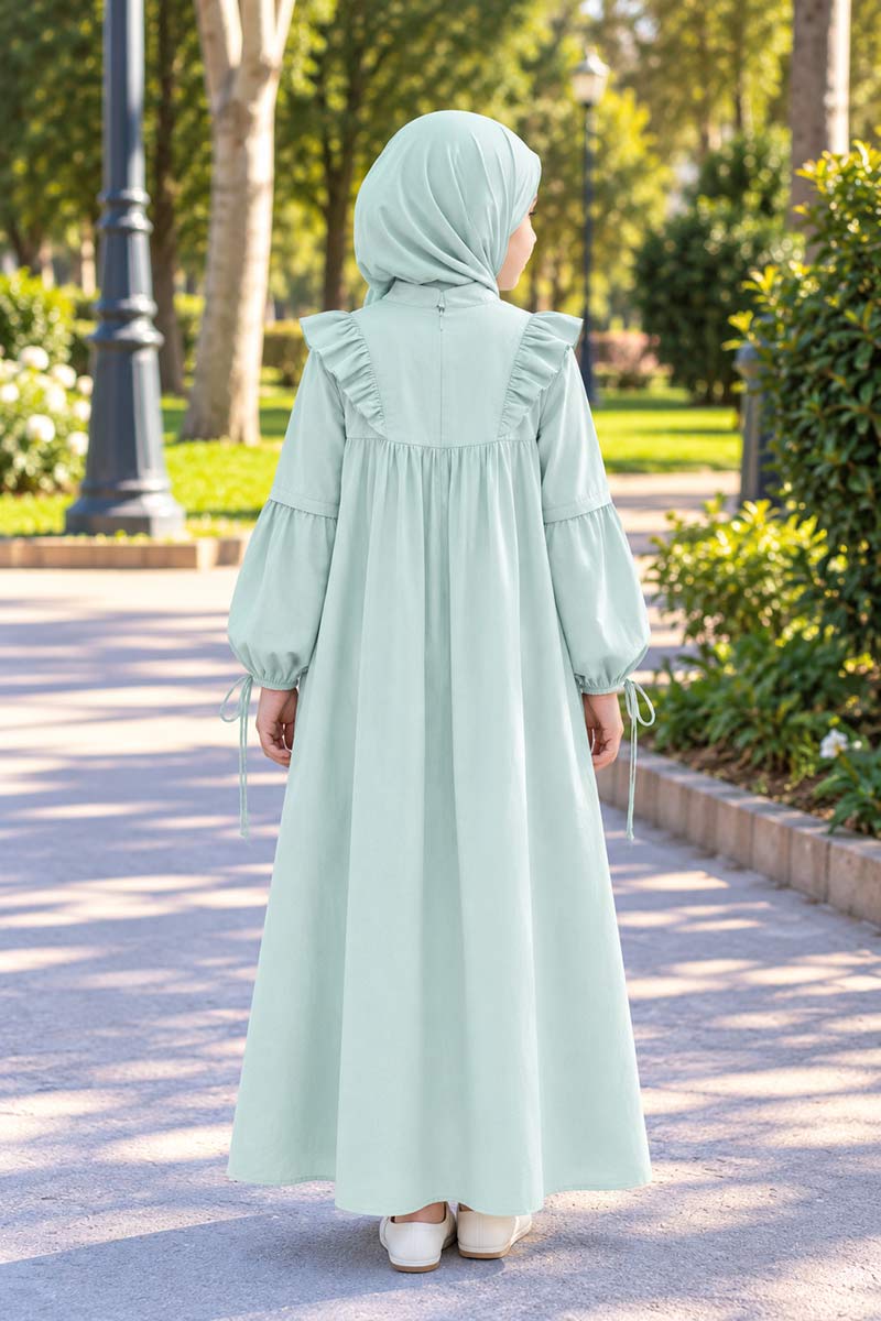 Çocuk Tesettür Elbise Sare Model Haki - 2