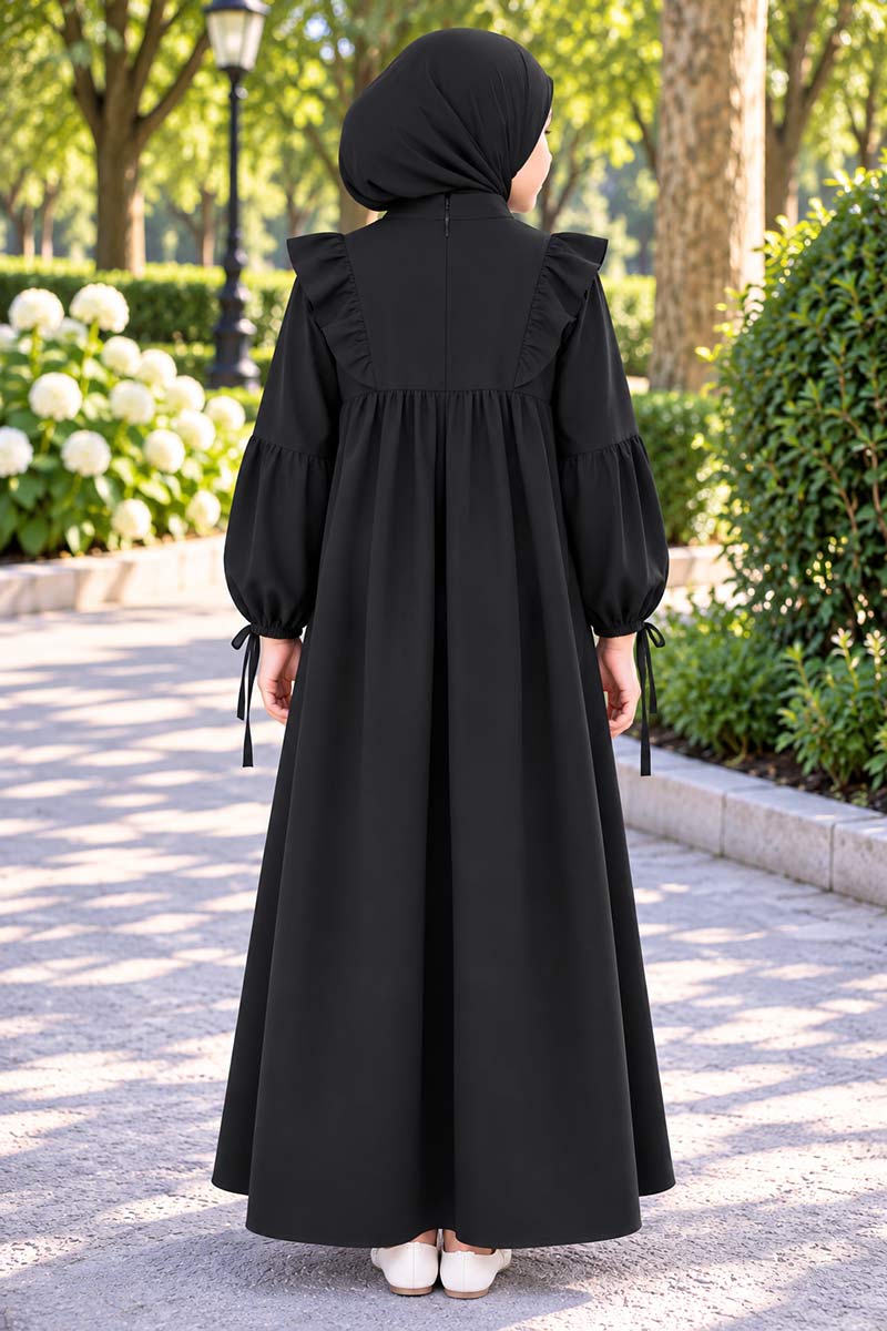 Çocuk Tesettür Elbise Sare Model Siyah - 2