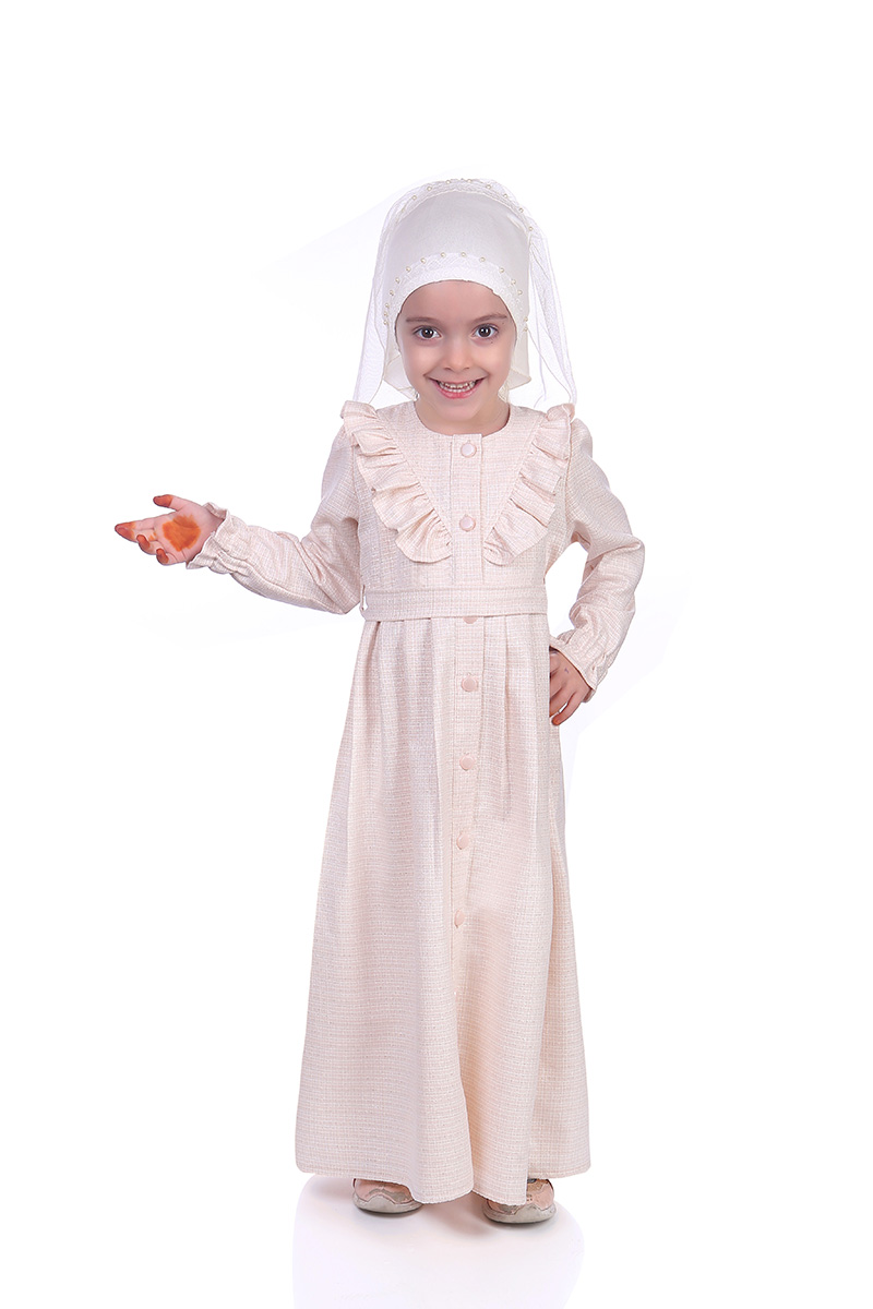 Çocuk Tesettür Elbise Sena Model Pudra 