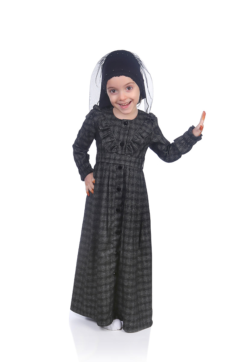 Çocuk Tesettür Elbise Sena Model Siyah - 1