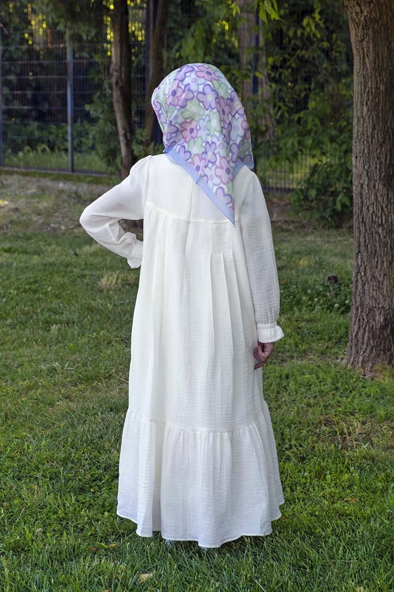 Çocuk Tesettür Elbise Sinem Model Beyaz - 2