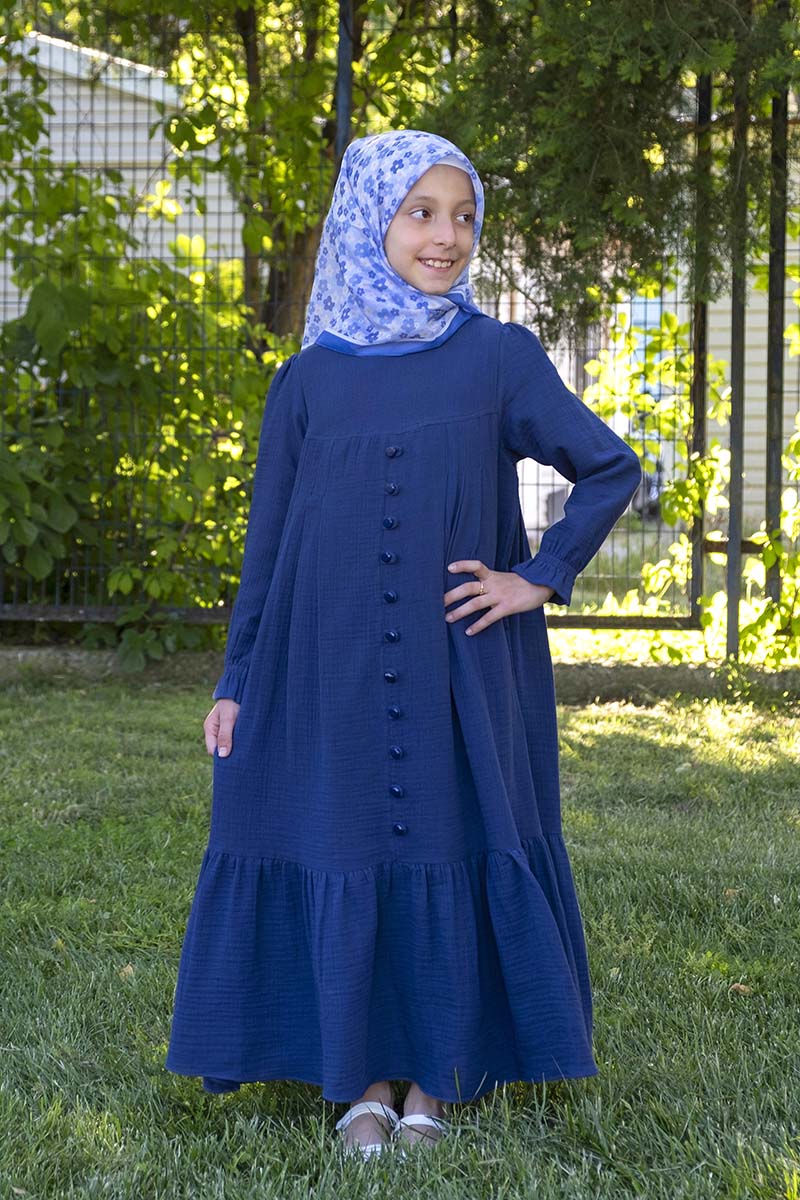 Çocuk Tesettür Elbise Sinem Model Lacivert 