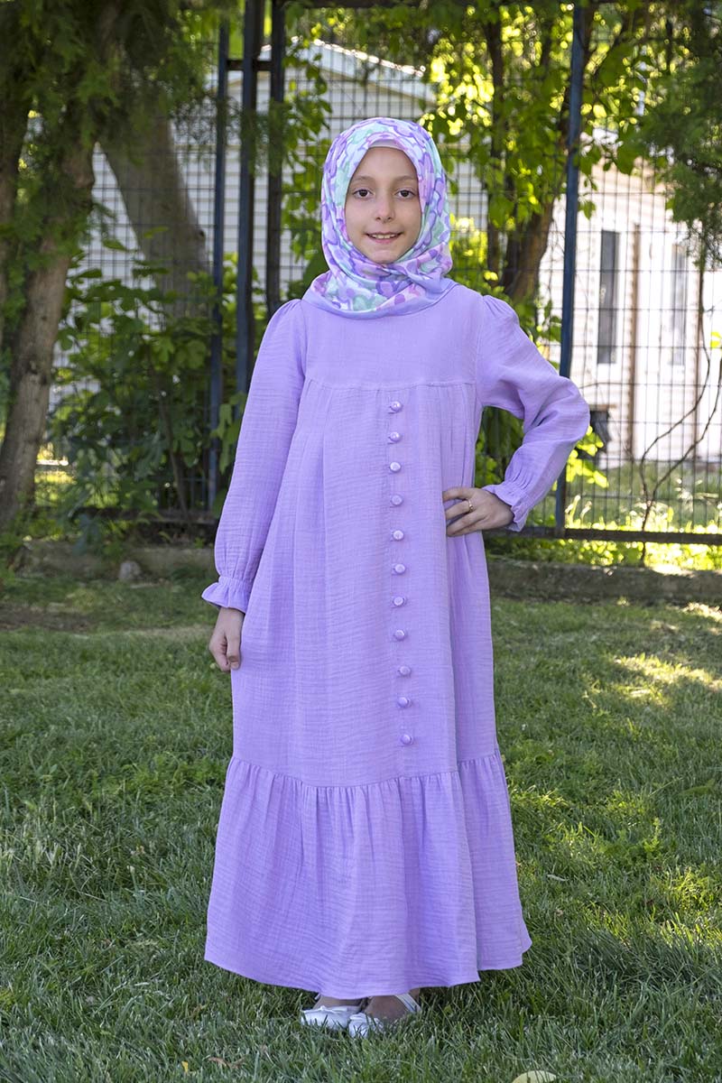 Çocuk Tesettür Elbise Sinem Model Lila - 1