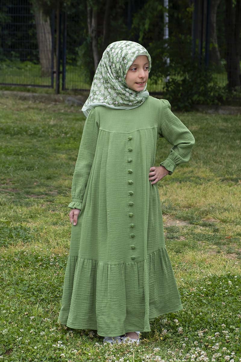 Çocuk Tesettür Elbise Sinem Model Yeşil 