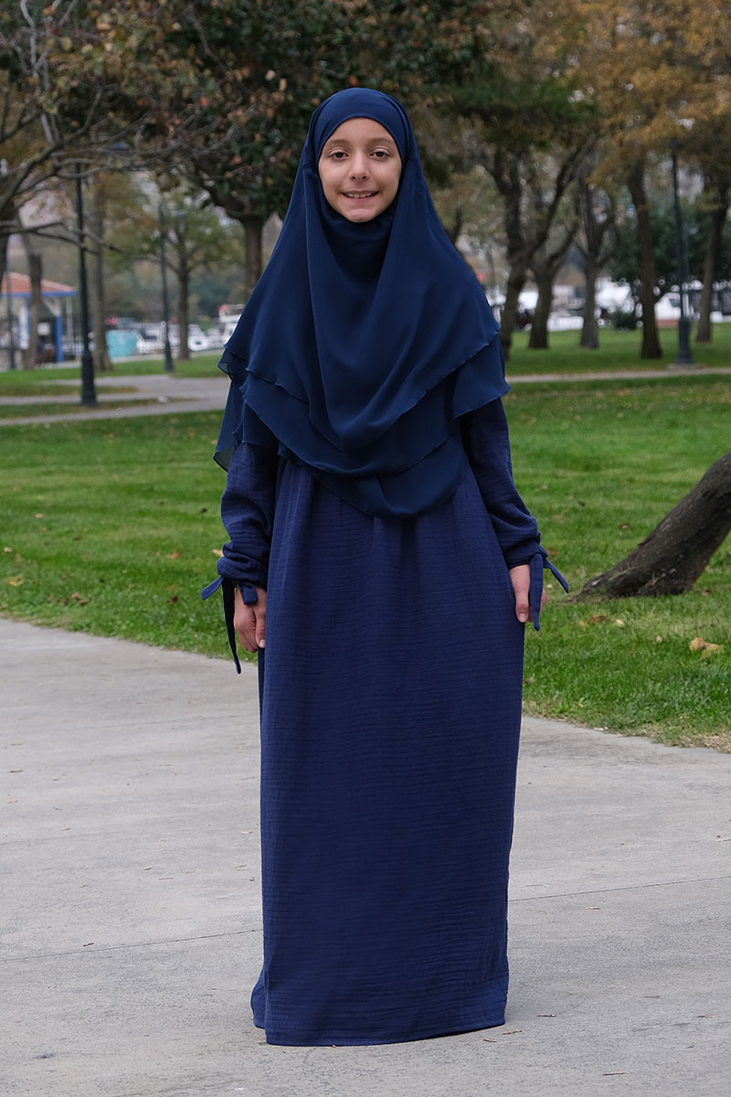 Çocuk Tesettür Elbise Sufle Takım Lacivert - Mevlana Çocuk Tesettür