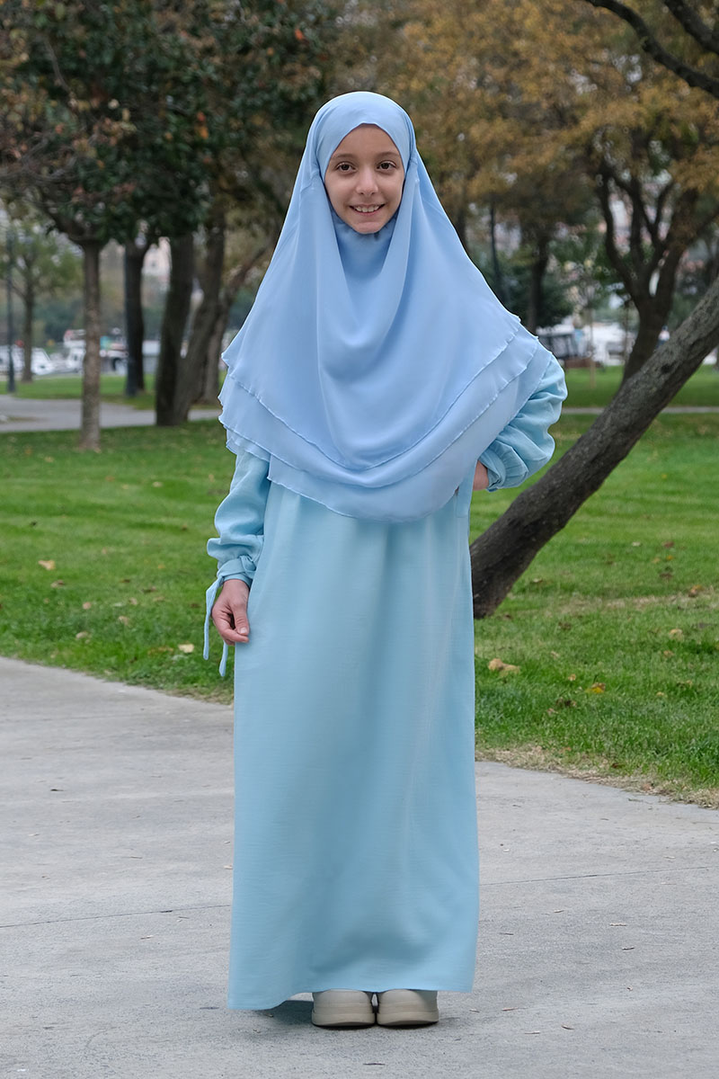 Çocuk Tesettür Elbise Sufle Takım Mavi - 1