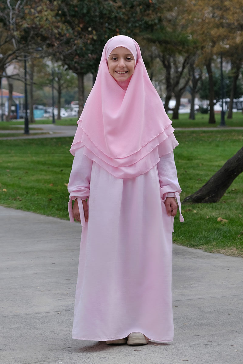 Çocuk Tesettür Elbise Sufle Takım Pembe - 1